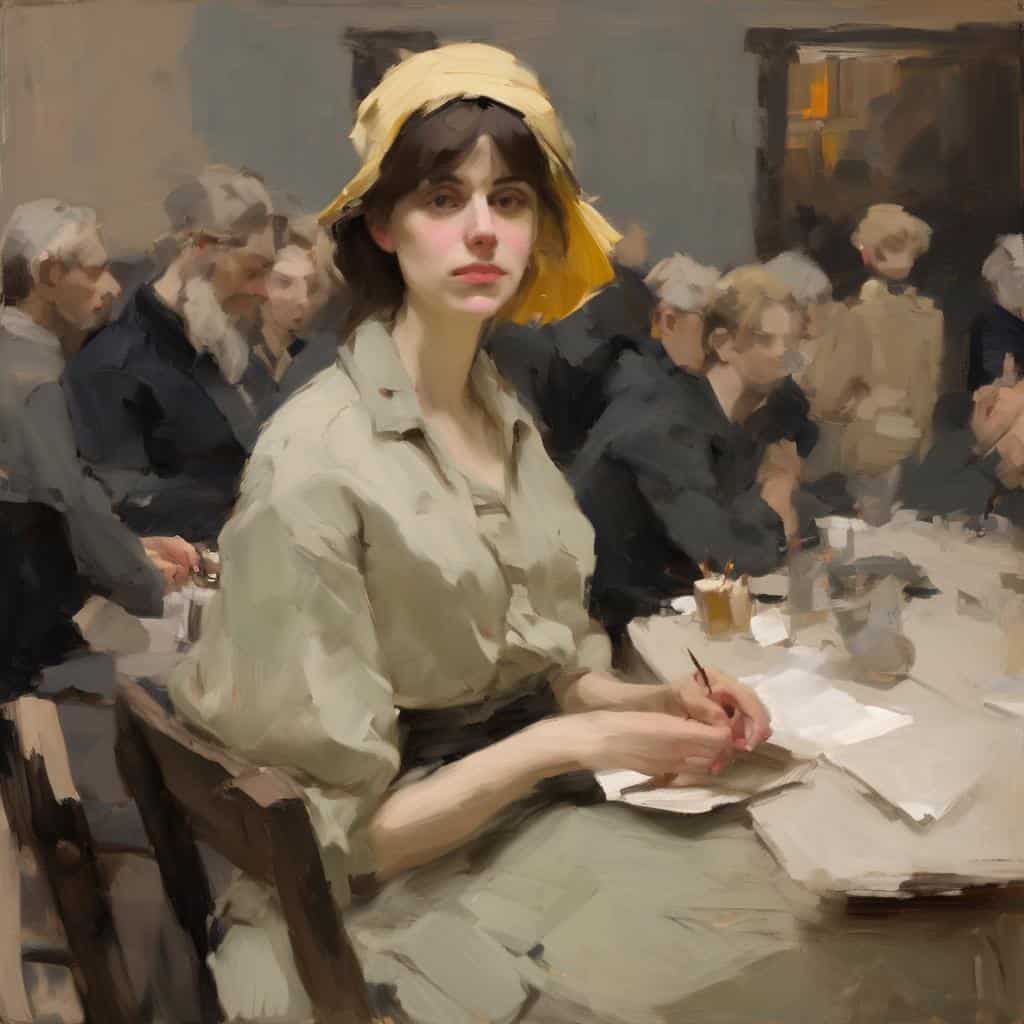 φυσική τέχνη και σινεμά, οπτική αφήγηση και σύνθεση, πίνακας ζωγραφικής με νεαρή γυναίκα, κοινότητα και δημιουργία, καλλιτεχνική έκφραση και κινηματογράφος, ελληνική τέχνη, πολιτιστική κληρονομιά.